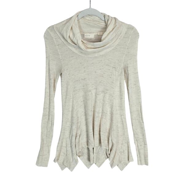 Anthro Sleeping on Snow Cream Cowl Asymmetric Tunic Sweater M Fairy Flowy Top - Picture 1 of 9